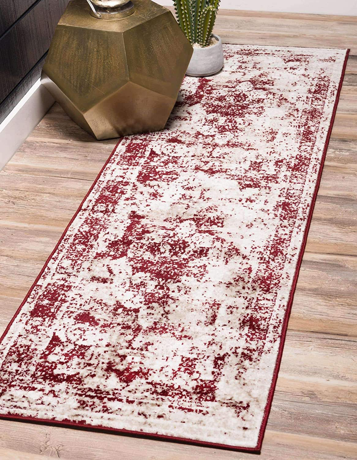 Skørter | Unique Loom Sofia Collection Area Traditional Vintage Rug, French Inspired Perfect for All Home Décor, 2' 0 x 9' 10 Runner, Burgundy/Tan