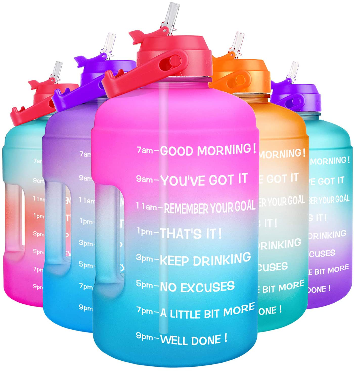Skorter | 1 Gallon Water Bottle - with Straw & Motivational Time Marker Leakproof BPA Free