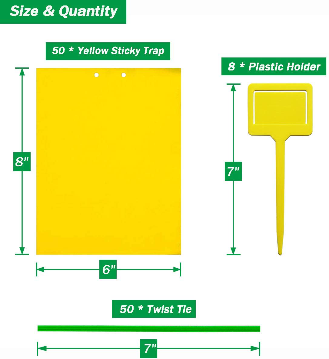 Skørter | 50 Sheets Yellow Sticky Traps, Fruit Fly Traps, for Indoor and Outdoor, Includes Twisted Tovar and Plastic Holders