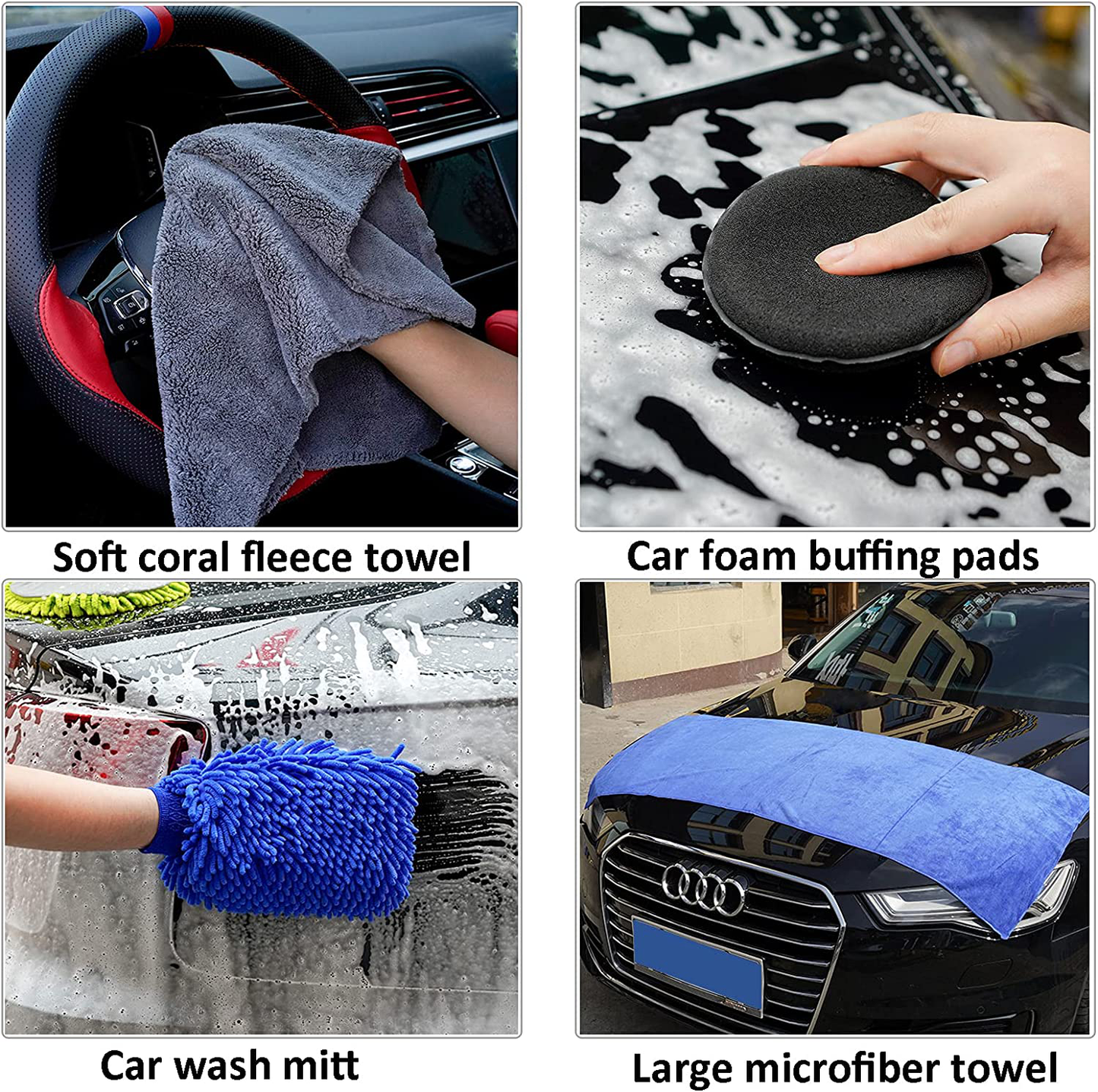 Skørter | FORCAR 15pcs Car Cleaning Set, Car Wash Brush with 43" Long Handle, Chenille Microfiber Mitt, Extendable Long Rod Water Scraper for Interior and Exterior Car Detailing Set