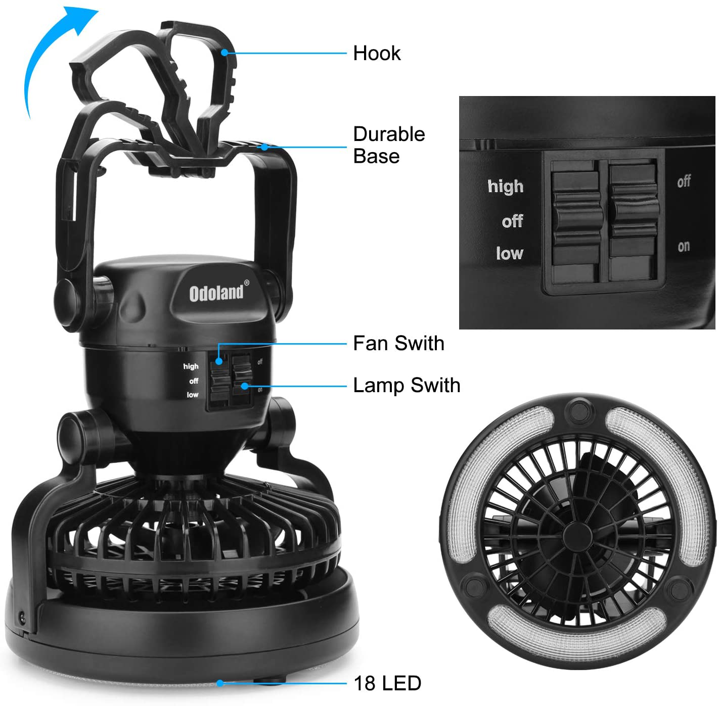 Skorter | Odoland Portable LED Camping Lantern with Ceiling Fan - Hurricane Emergency Survival Kit