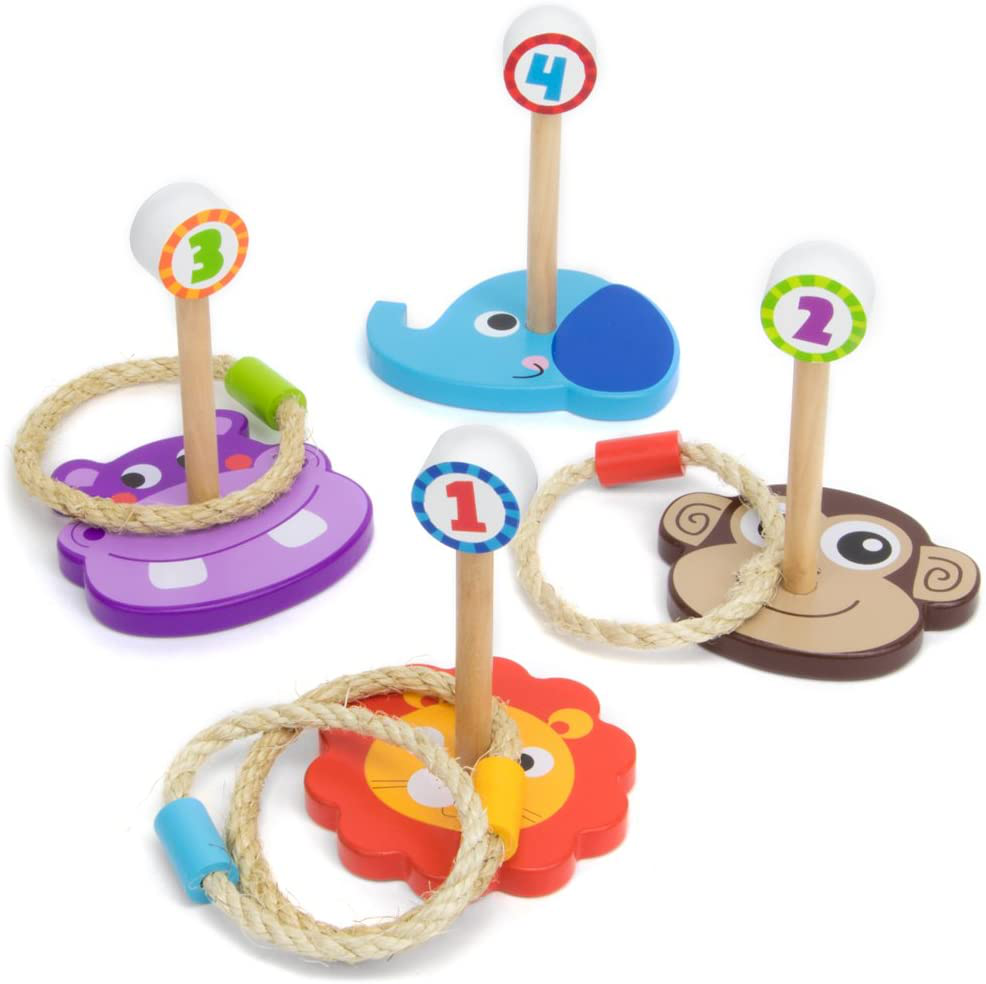 Skørter | Fantasy Generation Jungle Ring Toss Game, Indoor/Outdoor Family Fun with 4 Wooden Animal Targets