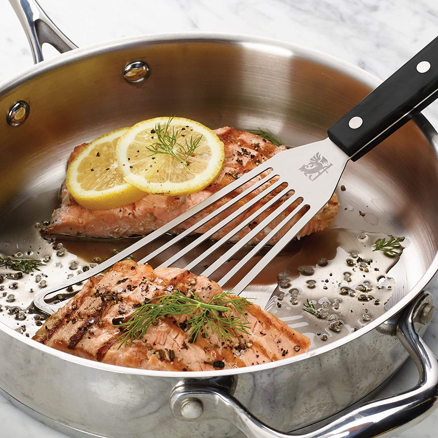 Skorter | Sabatier, Black Flex Turner, Triple Rivet Stainless Steel Angled Fish