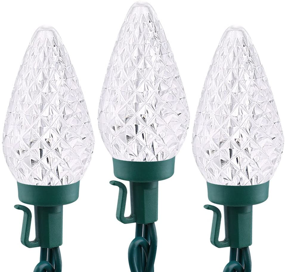 Skørter | Brizled C9 Christmas Tree Lights Cold White, 16ft Faceted 25 LED Christmas Tree Lights String Connector Outdoor Christmas Decorative Light Strand, 120V UL Approved for Christmas Tree, Garden, Holiday, Yard, Party