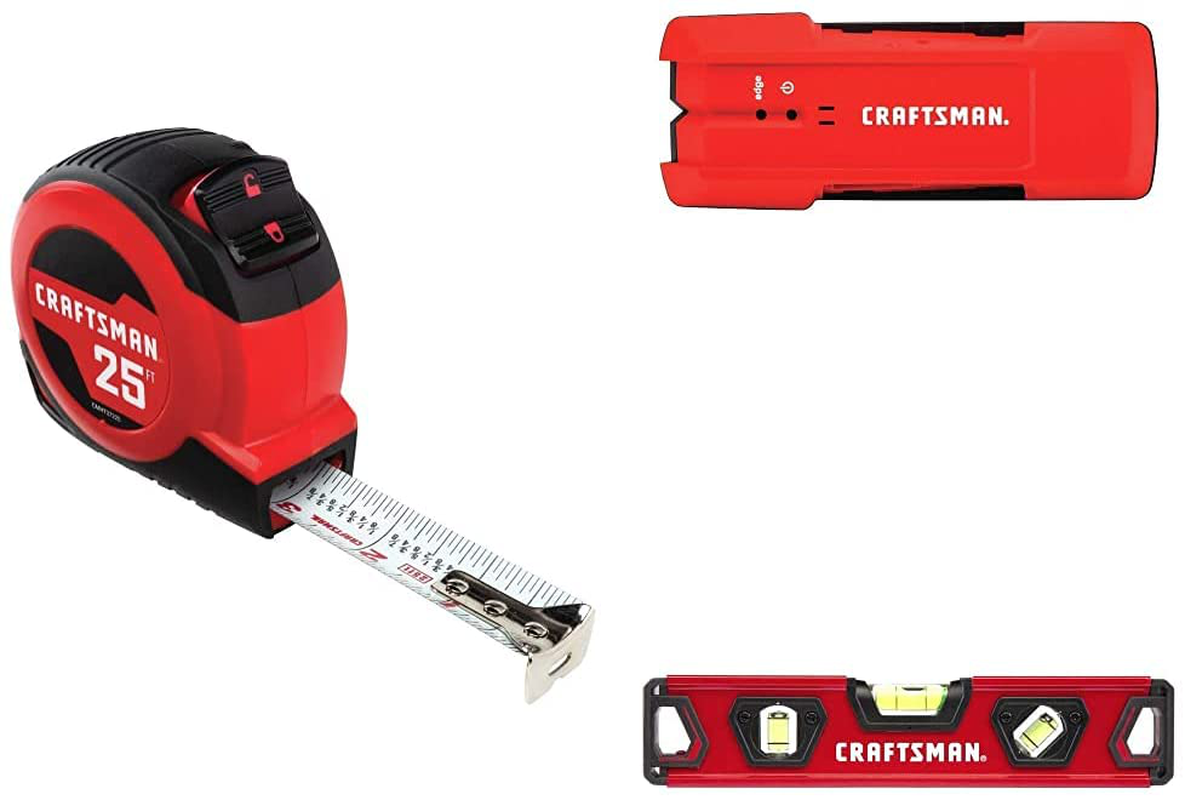 Skørter | CRAFTSMAN Measuring Tape, Self-locking, 25-Foot with Stud Finder, 3/4-Inch Depth and Torpedo Level, 9-Inch (CMHT82390, CMHT77633 & CMHT37225S)