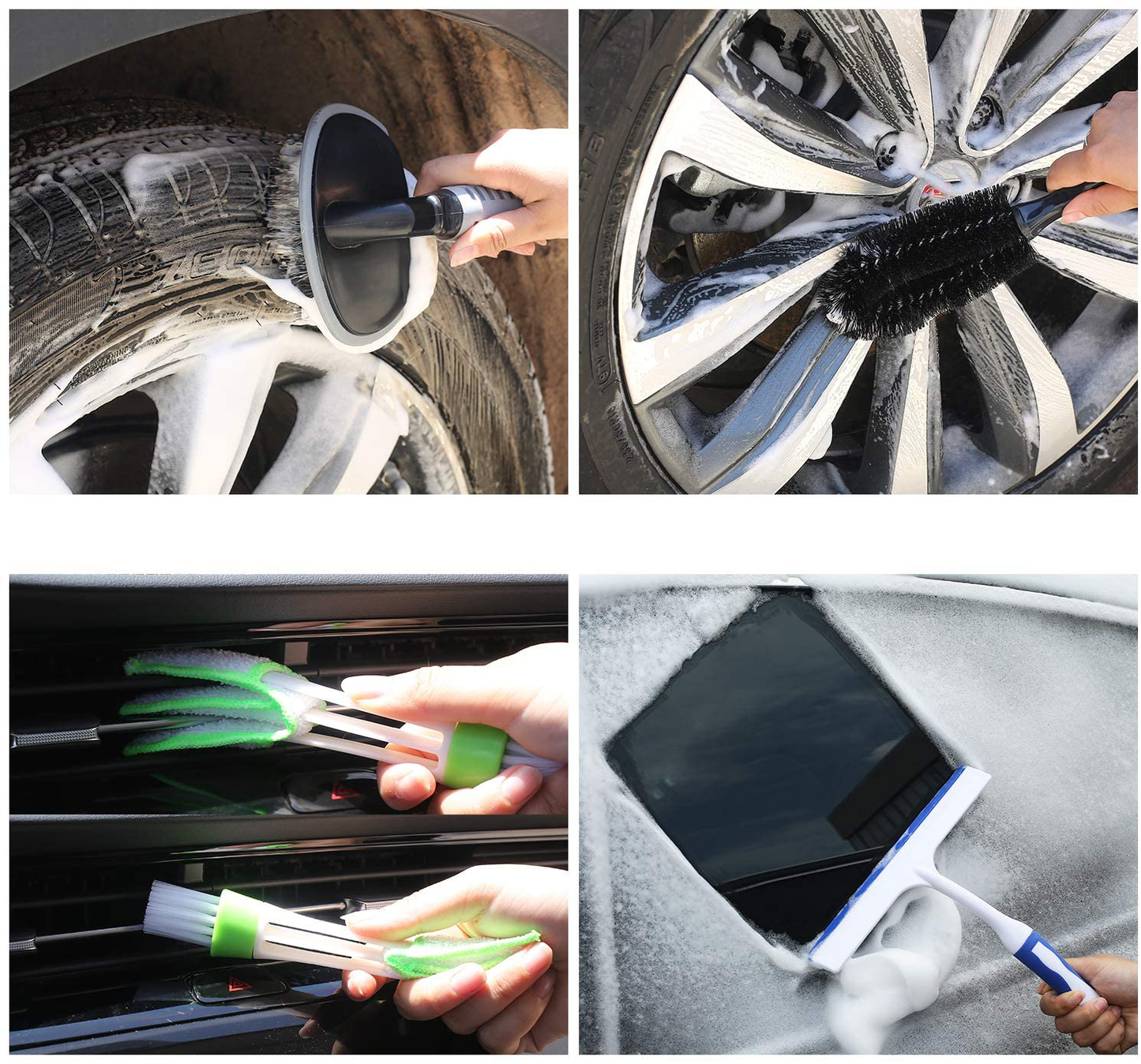 Skørter | AUTODECO 22Pcs Car Wash Cleaning Tool Set Car Detailing Set with Olive Green Leather Bag Foldable Bucket Washing Mitt Sponge Towels Tire Brush Window Scraper Duster Complete Interior Car Care Set