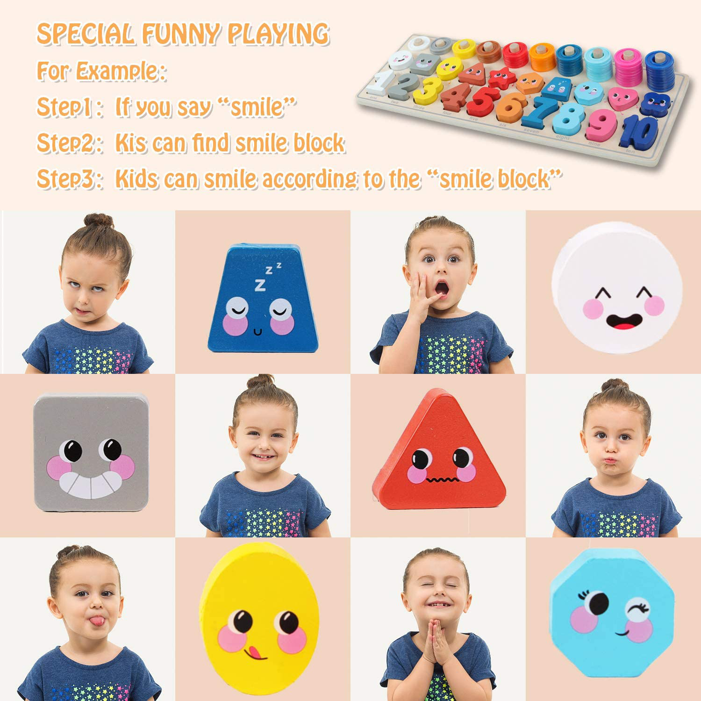 Skørter | QZMTOY Counting Shape Stacker Wooden Counting Sorting Stack Tower with Wooden Colorful Number Shape Mathematical Blocks for Kids Kindergarten Educational Toys