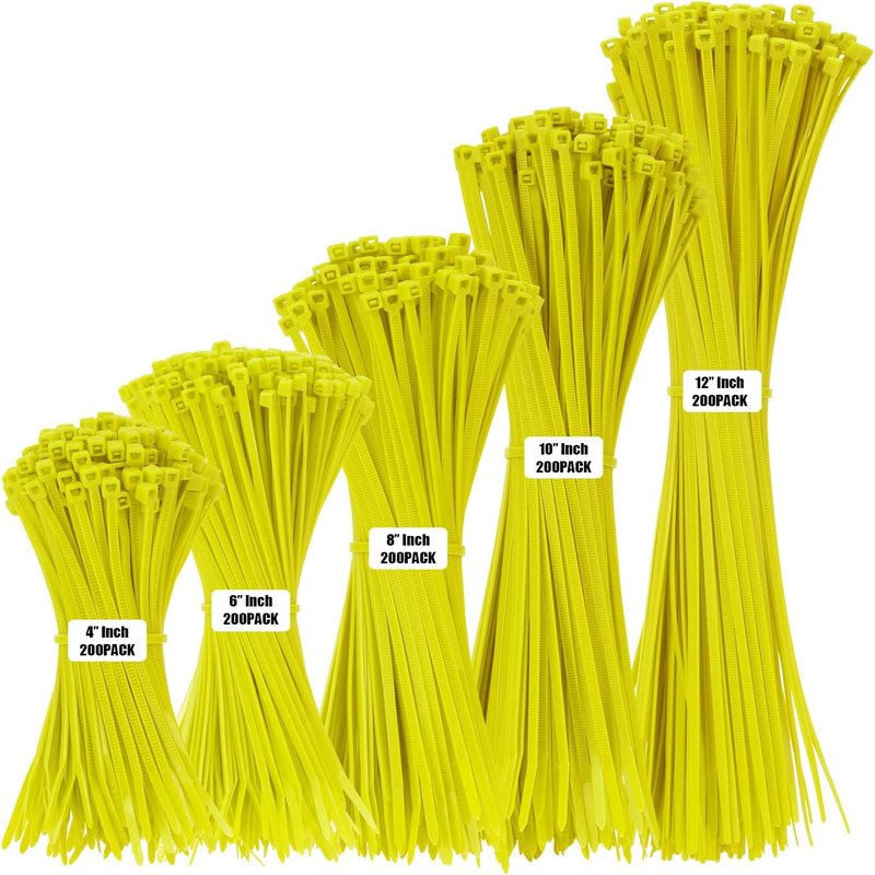 Skorter | 1000 PCS Self-Binding Heavy Duty Cable Zip Ties - 4+6+8+10+12 Inches