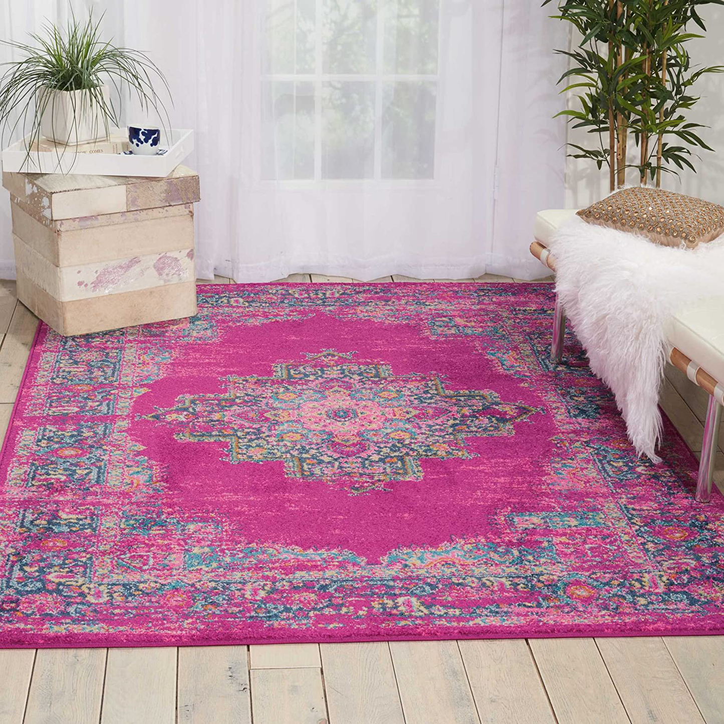 Skørter | Nourison Passion Bohemian Modern/Traditional Area Rugs, 3'9" x 5'9", Fuchsia, 5 Feet