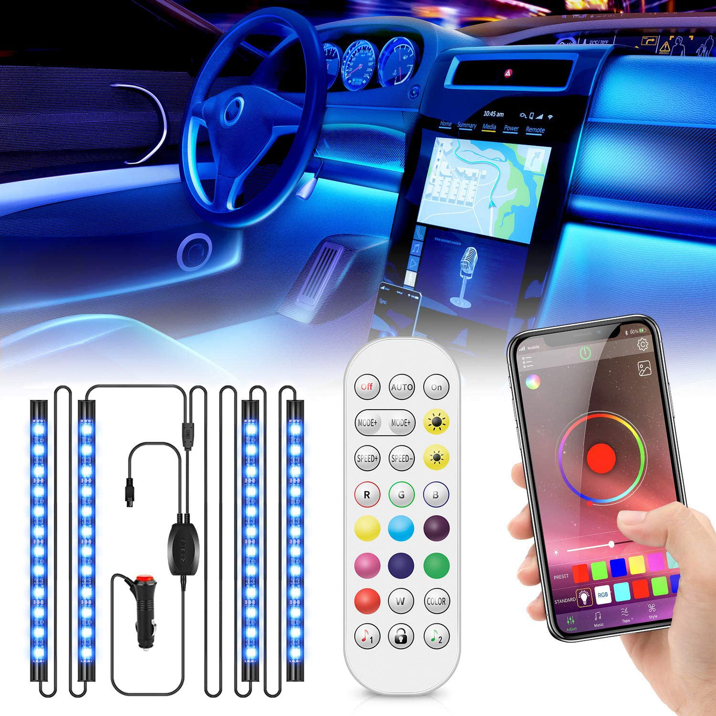 Skørter | Interior Billys, Upgrade 2-in-1 Design DC 12V Sound Activated 48 LED Car Strip Lights, Box Control, Remote Control and APP Control Lighting Set for All Vehicles, Mounting, Indoor/Outdoor