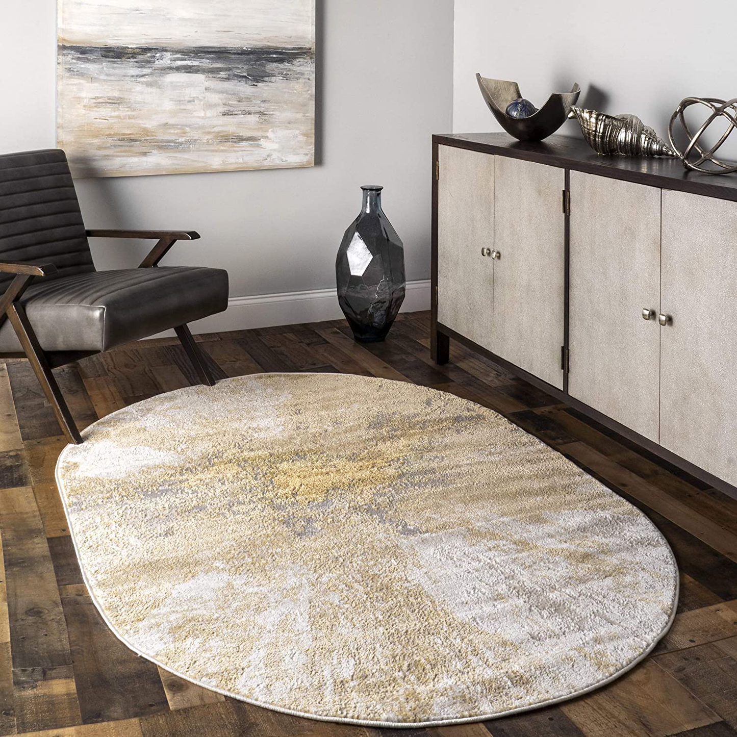 Skørter | nuLOOM Cyn Abstract Area Rug, 3 x 5 Feet, Gold