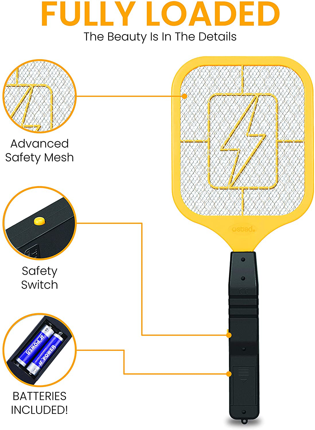 Skørter | Ostad Bug Zapper Electric Fly Swatter Racket - Powerful Handheld Indoor Outdoor Pest Control Insect Zapper Kills - Fly Mosquito Zapper, Bee, Wasp, Flying Insect Killer 4000 Volts - AA Batteries Included