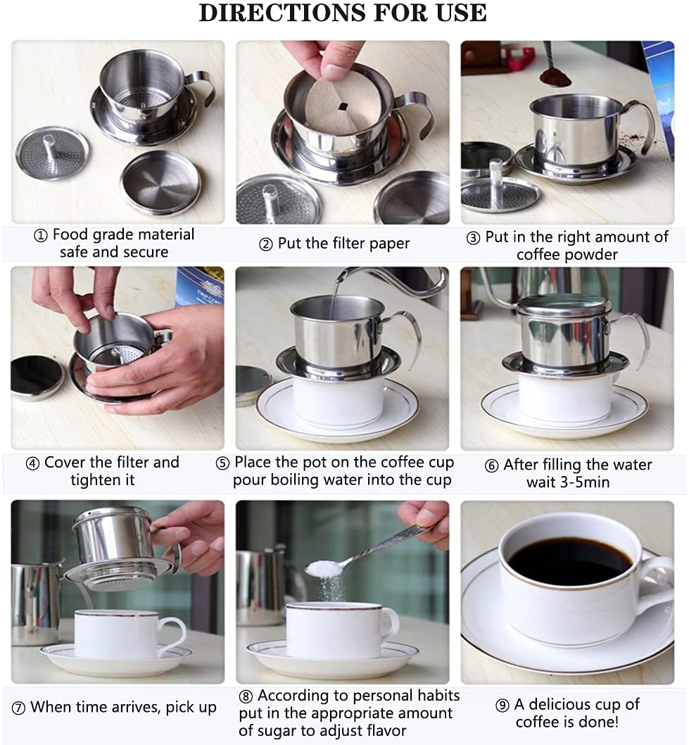 Skørter | Stainless Steel Drip Coffee Filter Holder Vietnamese Style Drip Coffee Pot Infuser Ideal for On the Go/Home (Gold)
