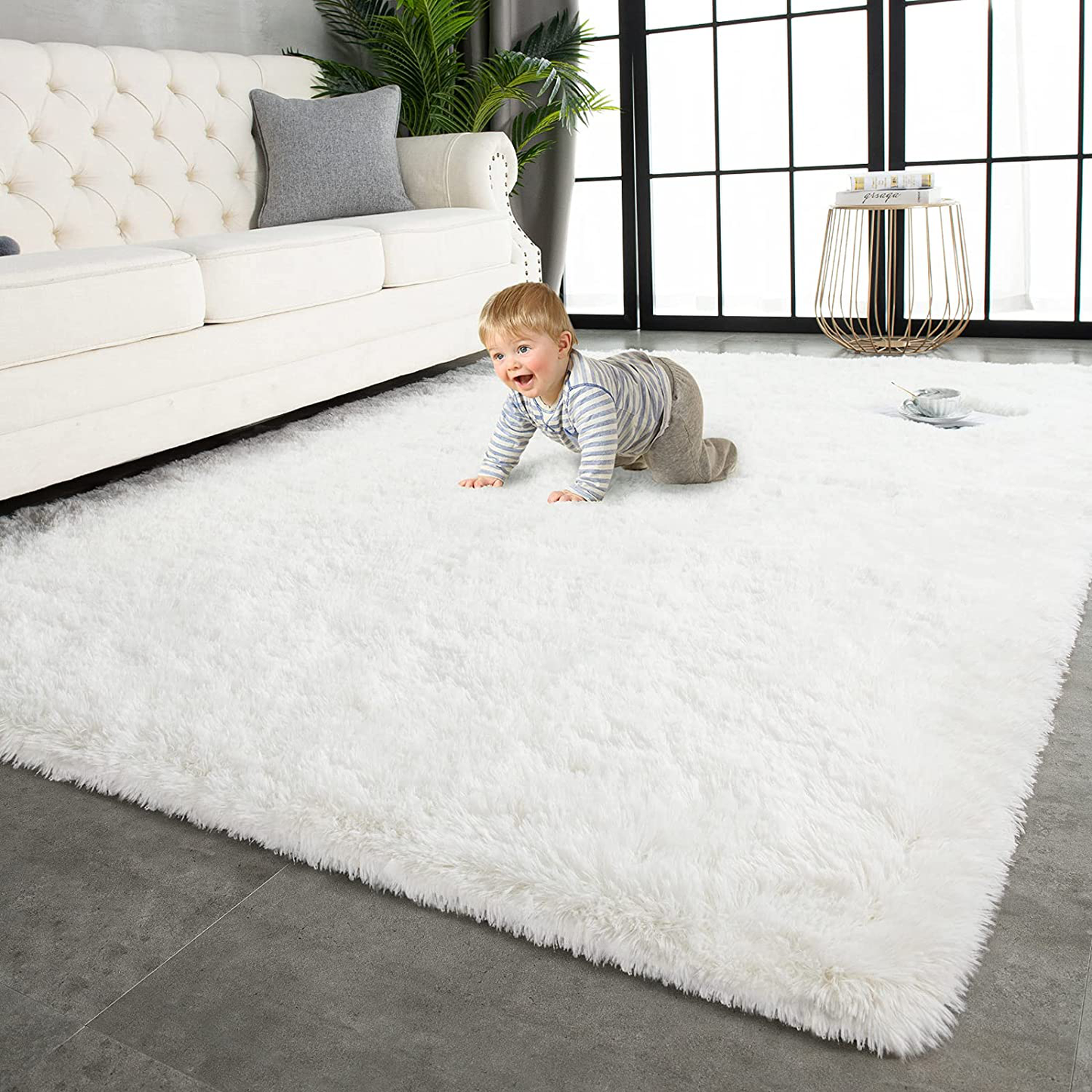 Skørter | TWINNIS Super soft shaggy rugs Fluffy rugs 4x5.9 feet, Indoor modern plush area rugs for living room, bedroom, children's room, nursery, home decor, Upgraded anti-slip durable wool rug, cream white