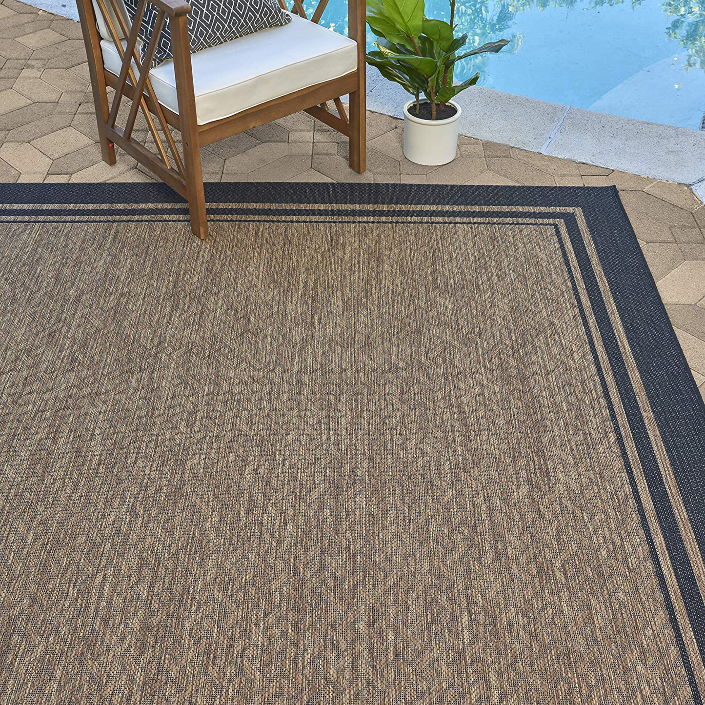 Skørter | Gertmenian Tropical Collection Outdoor Rug Patio Area Rug, 2x6 Runner, Nut Brown Black Edge