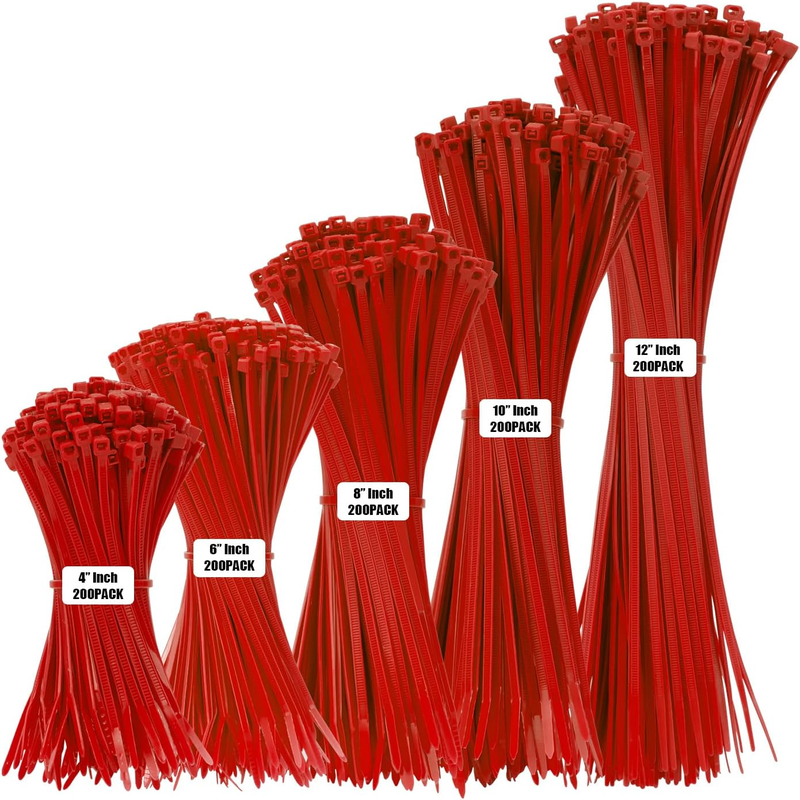 Skorter | 1000 PCS Self-Binding Heavy Duty Cable Zip Ties - 4+6+8+10+12 Inches