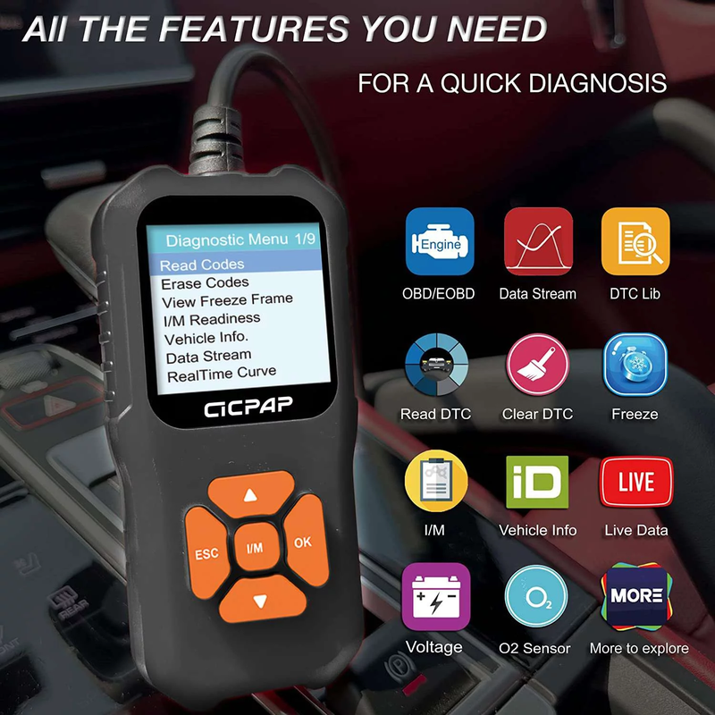 Skørter | OBD2 Scanner Error Code Reader, Engine Fault Car Diagnostic Tool for Rapid Error Code Detection