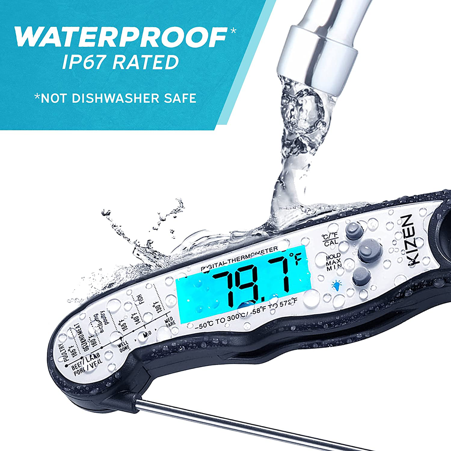 Skørter | Kizen Digital Meat Thermometers for Cooking - Waterproof Instant Read Meat Thermometer for Meat, Frying, Baking, Outdoor Cooking, Grilling, & BBQ (Black/White)