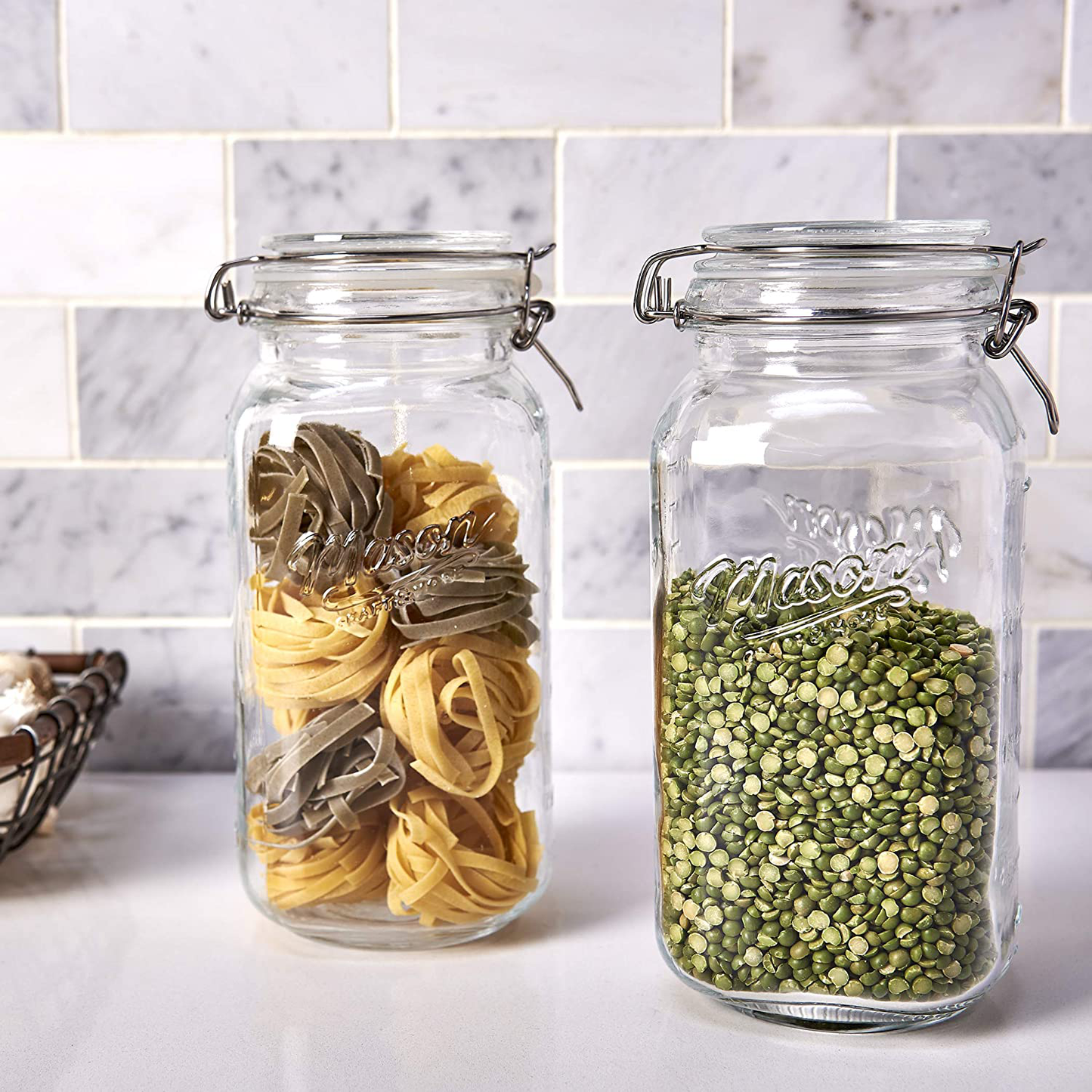 Skorter | Mason Craft & More Clear Glass Clamp Jars, 17oz Mini Short 4pk