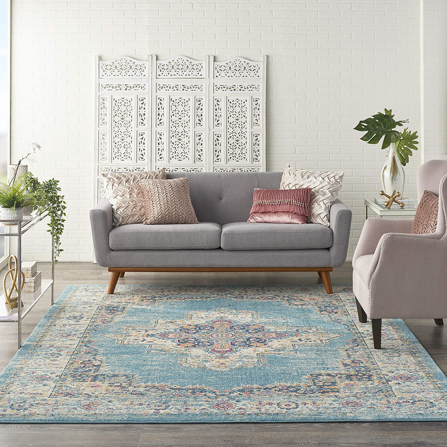 Skørter | Nourison Passion 4' x 6' Ivory Light Blue Rug, 3'9" x 5'9", 5 Feet