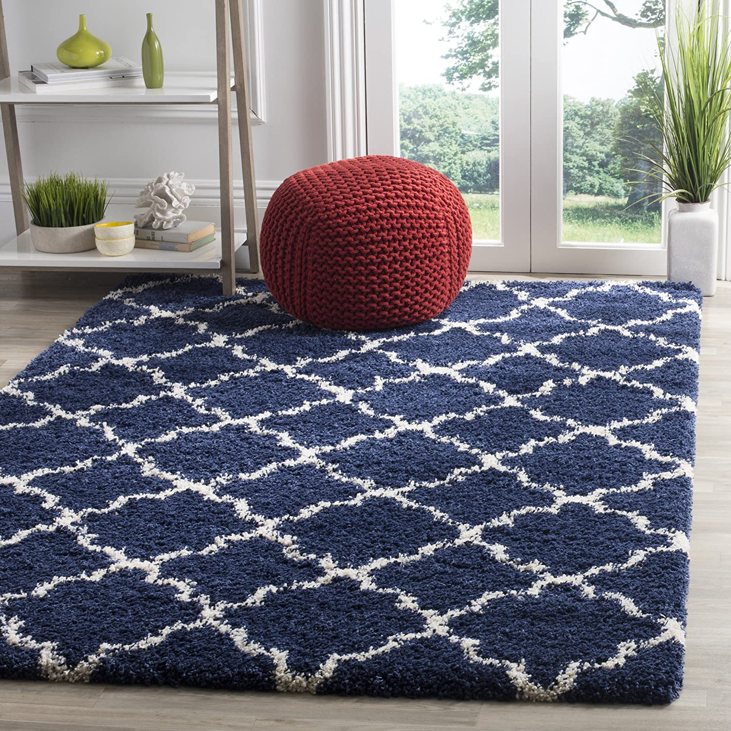 Skørter | SAFAVIEH Hudson Shag Collection SGH282C Moroccan Trellis Non-Shedding Living Room Bedroom Dining Room Entry Plush 2-inch Thickness Area Rug, 3' x 5', Navy / Ivory