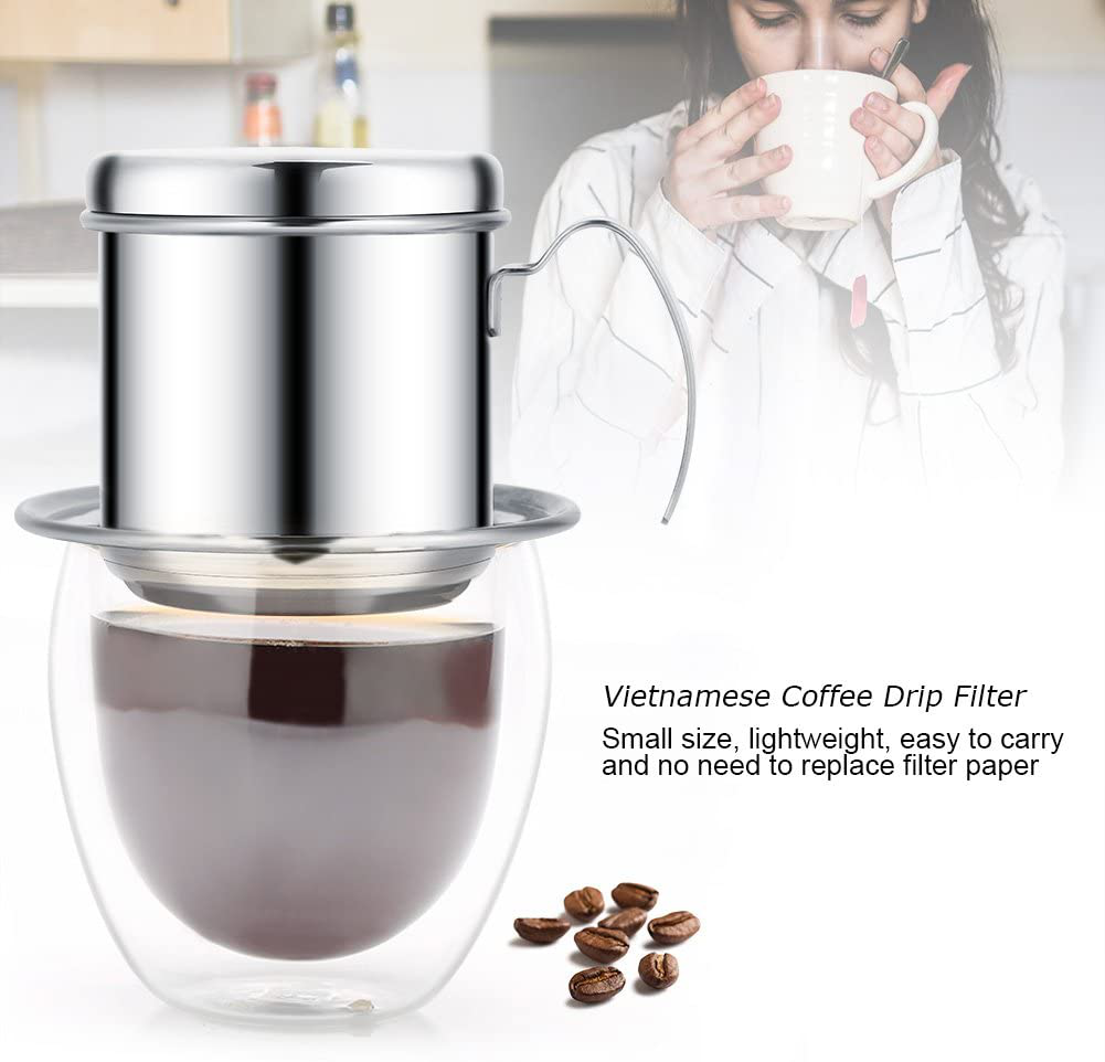 Skørter | Stainless Steel Drip Coffee Filter Holder Vietnamese Style Drip Coffee Pot Infuser Ideal for On the Go/Home (Gold)