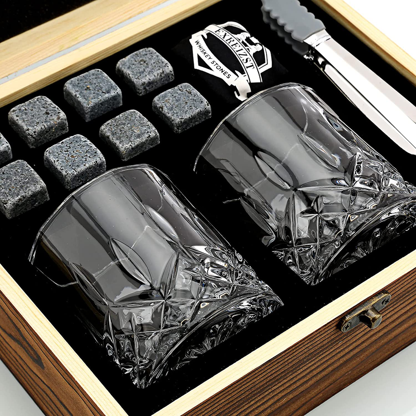 Skørter | Whisky Stones Gift Set - Whisky Glass Set with 2 - Granite Chilling Whisky Stones - Scotch Bourbon Whisky Glass Gift Box Set - Best Drink Gifts for Men Dad Man Birthday Party Holiday Gift