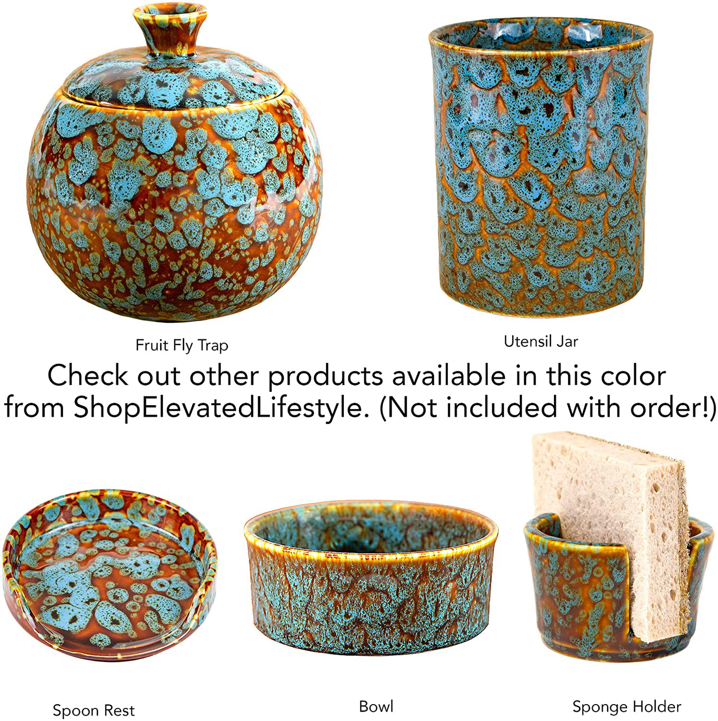 Skørter | Raised lifestyle fruit fly jar trap for kitchen - Decorative, effective, child- and pet-friendly (Marbled turquoise)