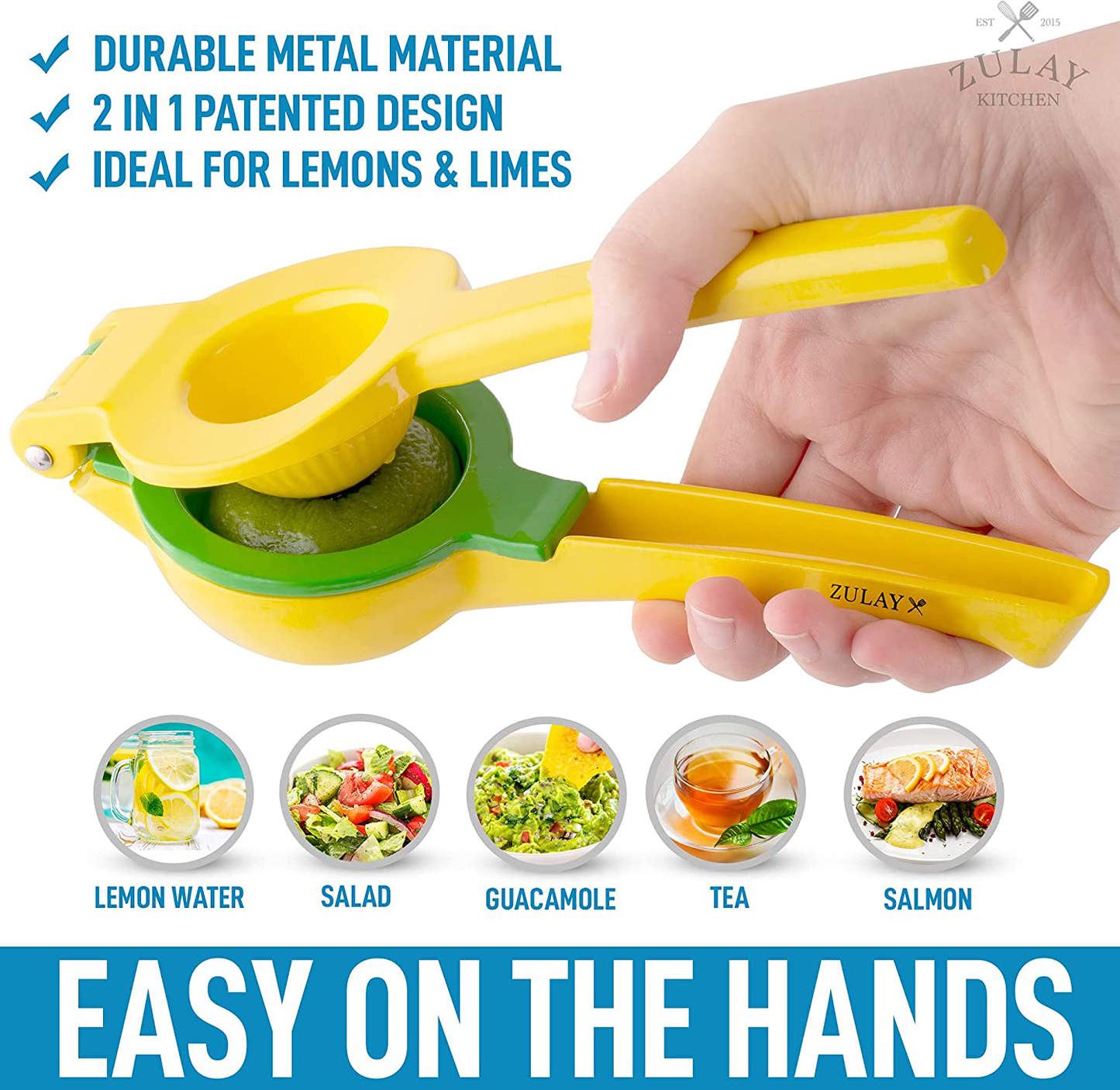 Skørter | Zulay Metal 2-in-1 Lemon Lime Squeezer - Hand Press Lemon Juicer - Maximum Utilization Manual Citrus Juice Press (Light Red and Yellow)