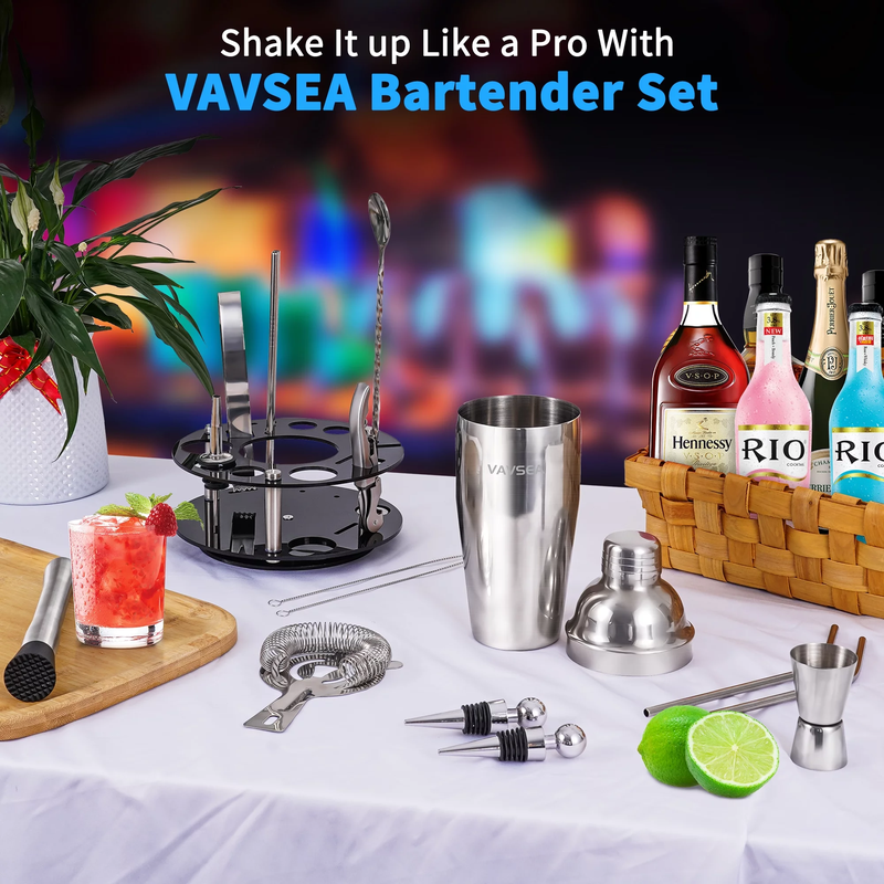 Skørter | 19-piece cocktail shaker set with rotating stand, mixology bartender kit