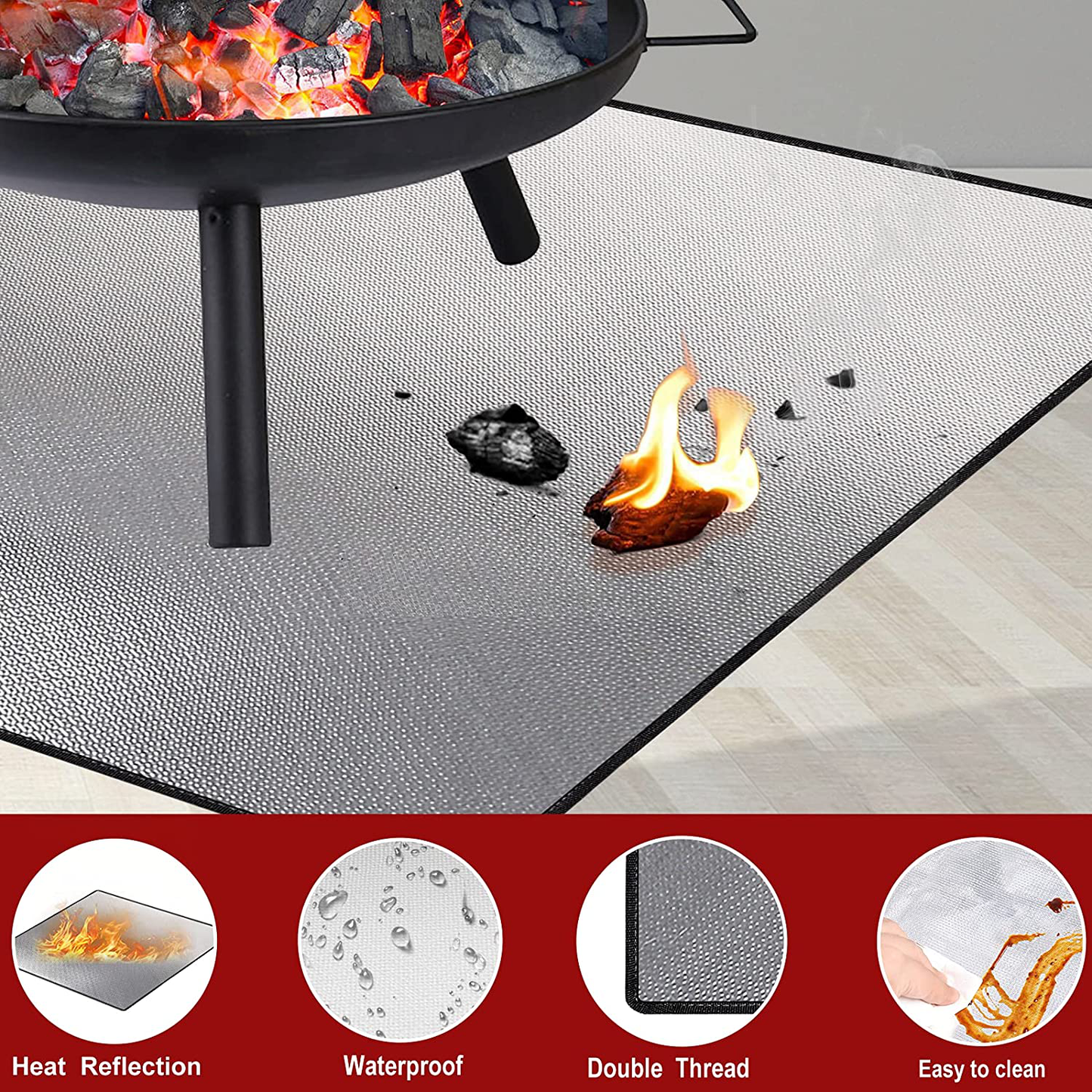 Skørter | 36" Diameter Round Fireproof Mat Fire Pit Mat, DocSafe 3 Layer Fire Pad for Patio, Terrace, Grass, Lawn, Heat Protector, Fire Resistant Mat for Outdoors, Fire Pit Accessories, Easy to Clean