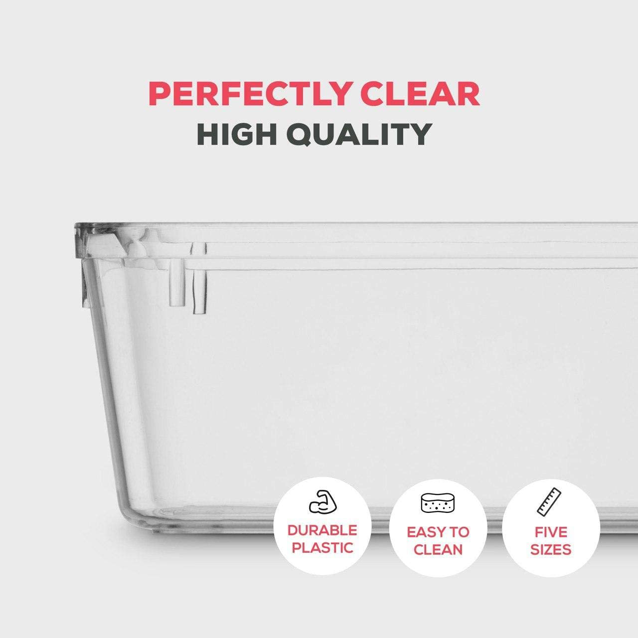 Skorter | 16 Pcs Drawer Organizer Set Dresser Desk Drawer Dividers - 5 Size Bathroom Mirror Cosmetic Makeup Tray - Multi-purpose Clear Plastic Storage Boxes for Jewelry, Kitchen Utensils and Office Supplies