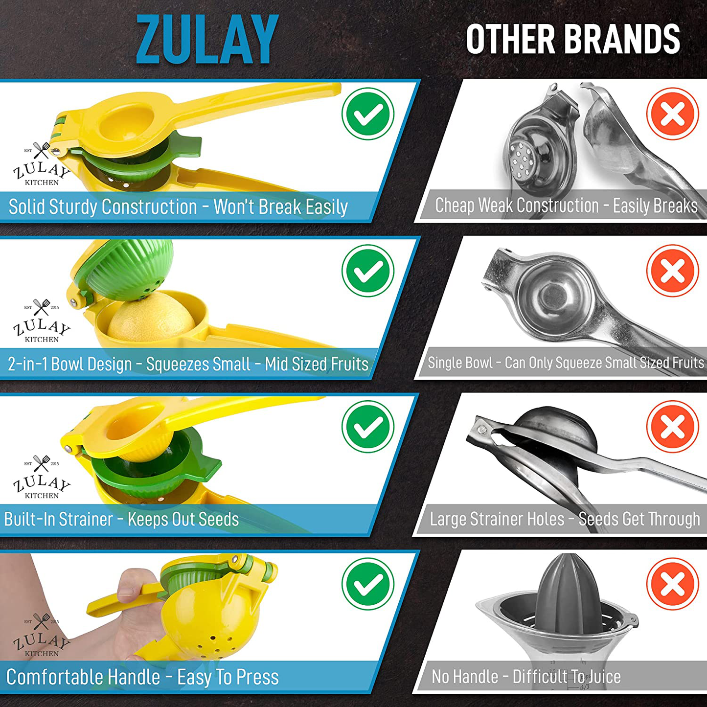 Skørter | Zulay Metal 2-in-1 Lemon Lime Squeezer - Hand Press Lemon Juicer - Maximum Utilization Manual Citrus Juice Press (Light Red and Yellow)