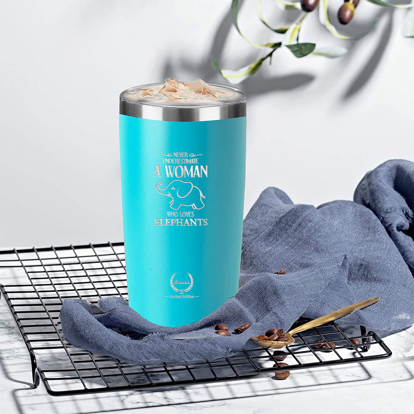 Skørter | Elephant gifts for women - Unique Mother's Day gifts birthday gifts for her funny novelty wine glasses personal gift for girlfriend, colleagues, friends insulated tumbler 20oz blue