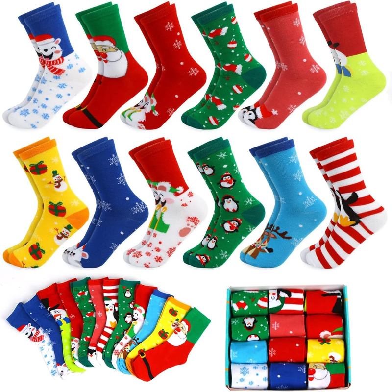 Skorter | 12 Pair Christmas Socks Winter Fun Unisex Gift Socks for Family