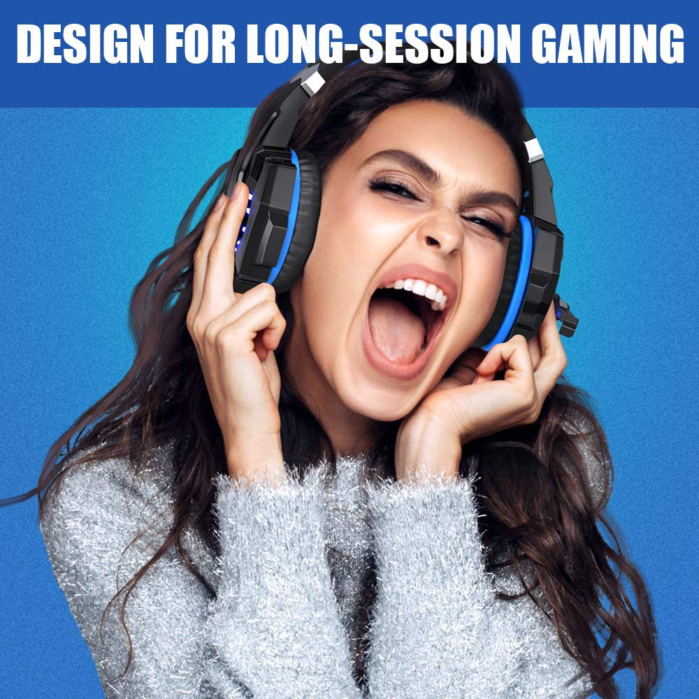 Skorter | Bengoo G9000 Stereo Gaming Headset For Ps4 Pc Xbox One Ps5 Controller, Noise-Canceling Over-Ear Headphones With Microphone, LED Lights, Bass Surround, Soft Memory Ear Cups For Laptop Mac Nintendo Nes Games