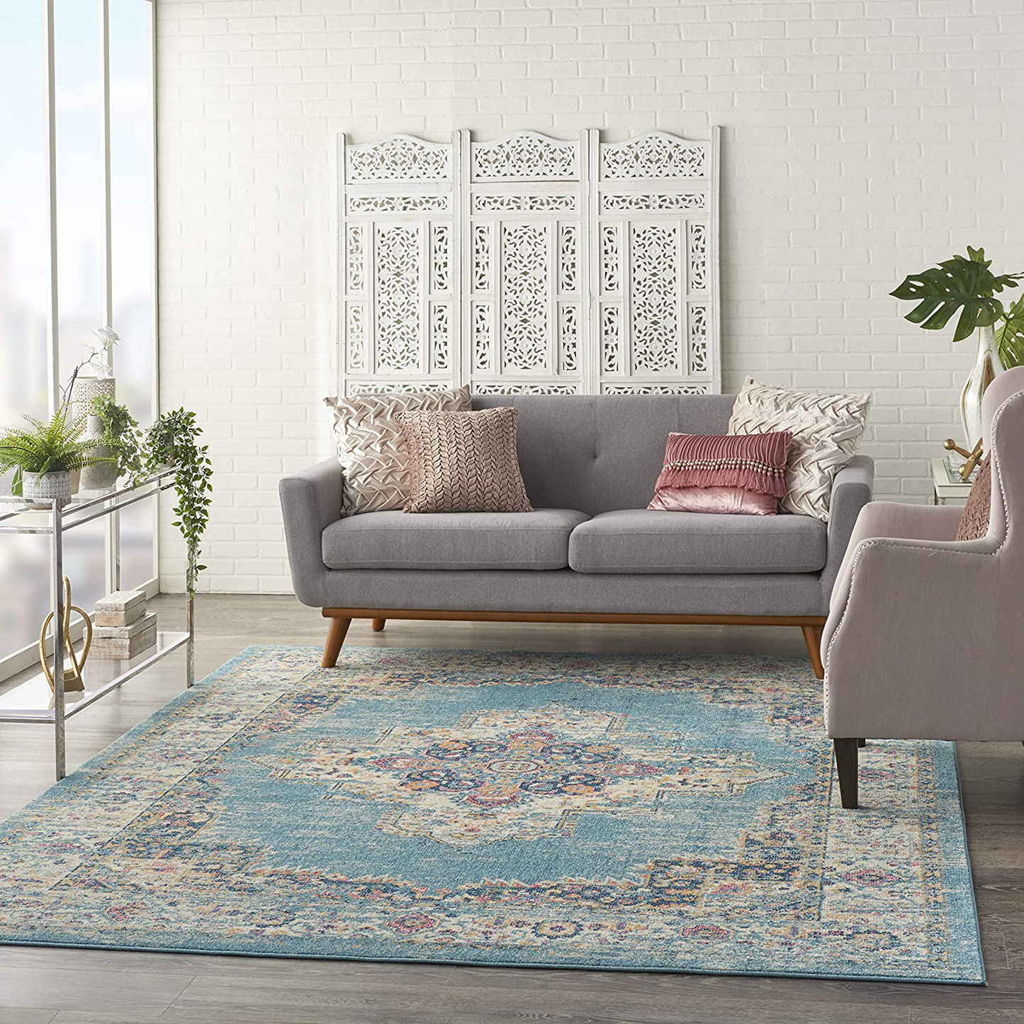 Skørter | Nourison Passion 4' x 6' Ivory Light Blue Rug, 3'9" x 5'9", 5 Feet