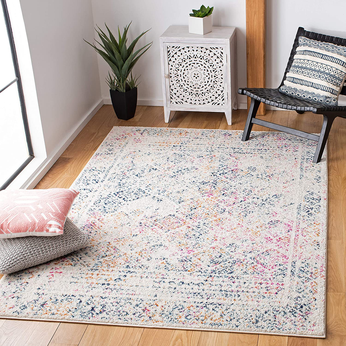 Skørter | Safavieh Tulum Collection TUL264D Moroccan Boho Distressed Non-Shedding Stain-Resistant Living Room Bedroom Area Rug, 3' x 5', Ivory / Dark Blue