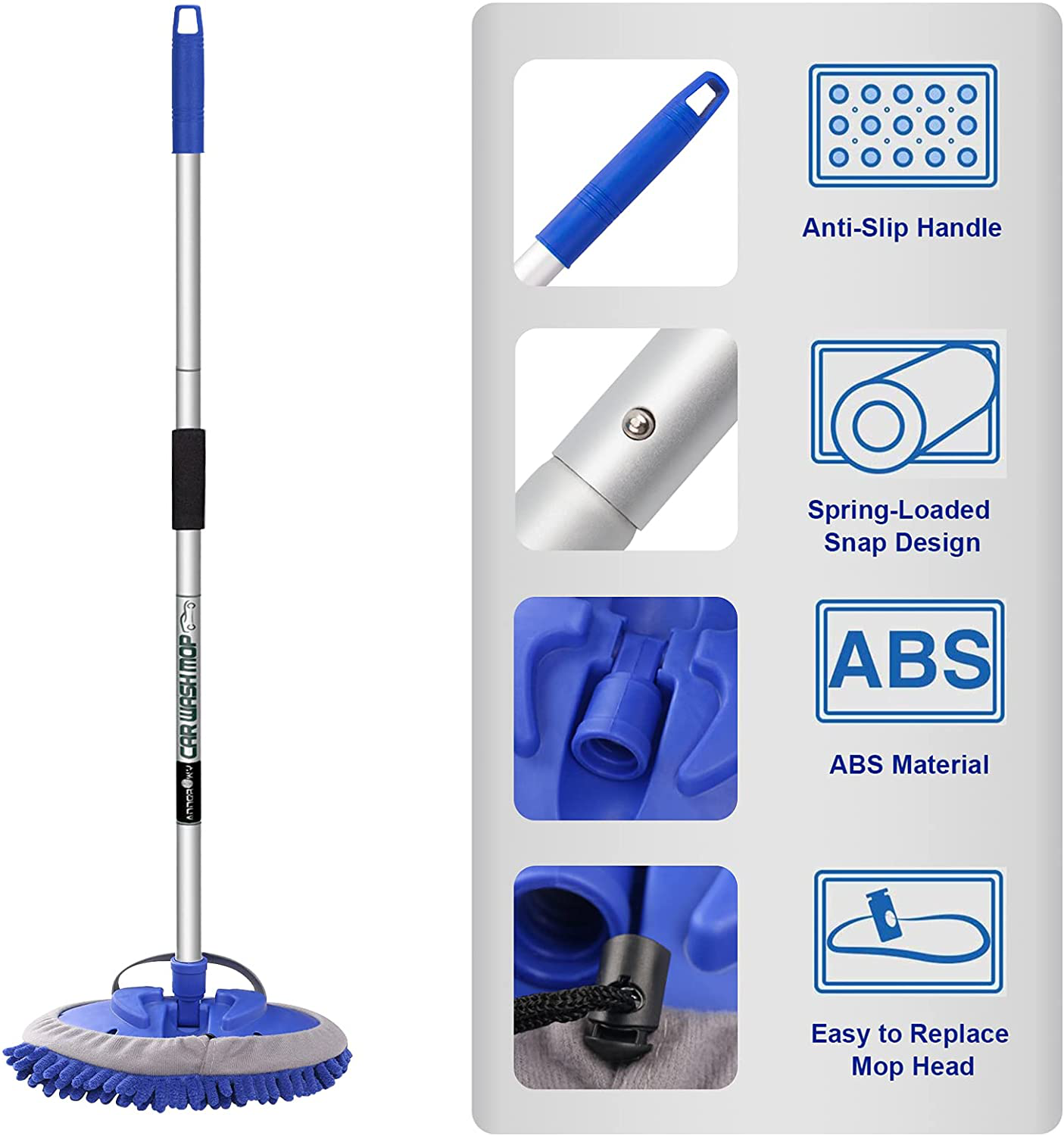 Skørter | anngrowy 62" Microfiber Car Wash Brush with Long Handle Car Wash Mop Kit Mitt Sponge Car Wash Equipment Kit Duster RV Wash Car Wash Brush Accessories, 1 Chenille Lint-Free Replacement Head