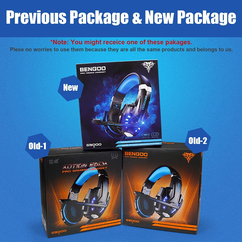 Skorter | Bengoo G9000 Stereo Gaming Headset For Ps4 Pc Xbox One Ps5 Controller, Noise-Canceling Over-Ear Headphones With Microphone, LED Lights, Bass Surround, Soft Memory Ear Cups For Laptop Mac Nintendo Nes Games