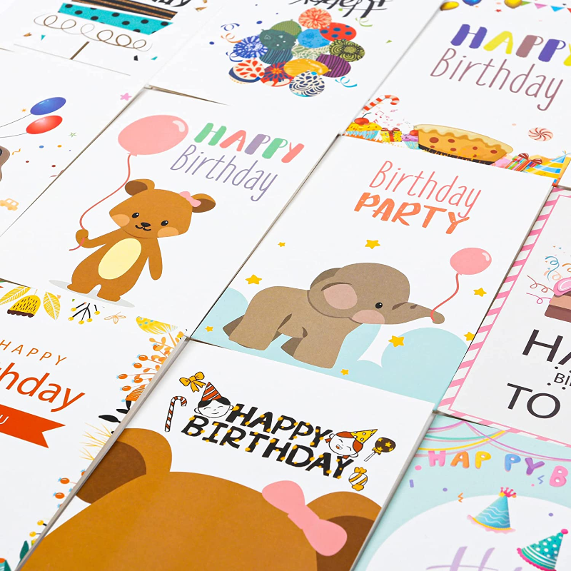 Skørter | 80 Pack Assorted Birthday Cards with 80 Blank Envelopes, 84 Stickers & 3 Washi Tape Rolls