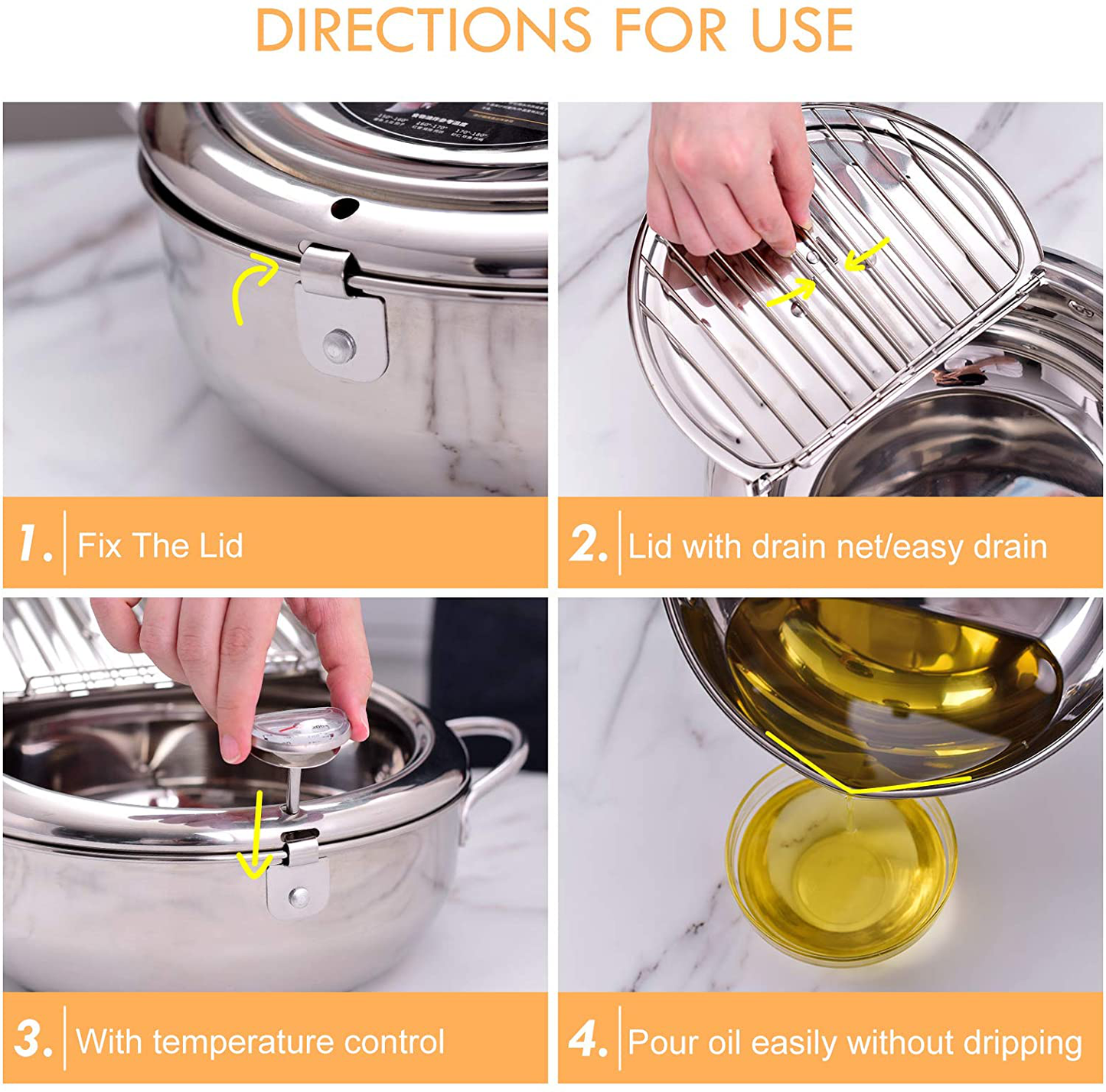 Skørter | cuomaop, deep fryer pot, 304 stainless steel with temperature control and lid Japanese style tempura fryer Uncoated fryer diameter: 9.4"