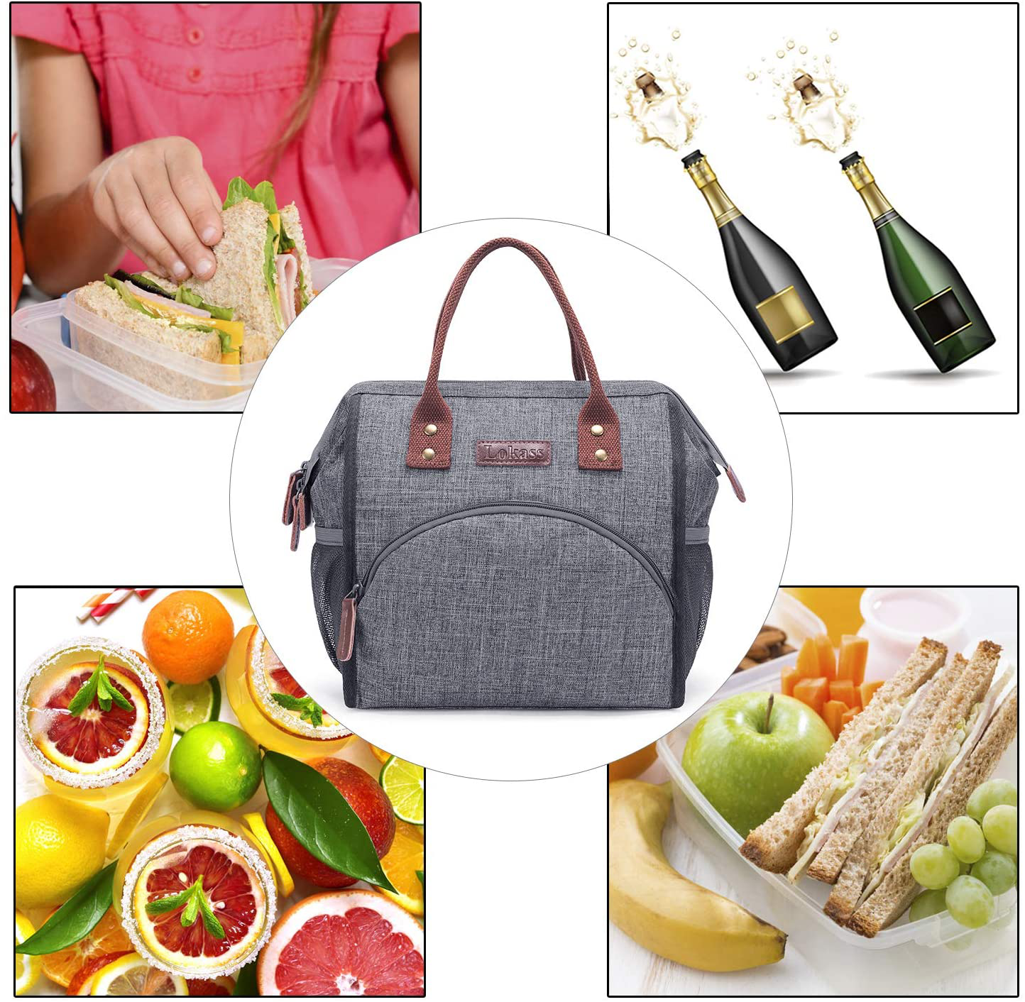 Skørter | LOKASS Leakproof Lunch Box for Women Insulated Lunch Cooler Bag Thermal Lunch Tote with Removable Shoulder Strap for Men Girls Adults Large Picnic Bag for Office Work College Outdoor, Gray