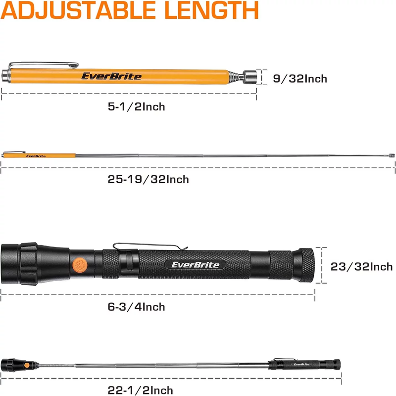 Skorter | 2 Pack Magnetic Pick-Up Tool Set, Telescopic 360 Swivel Expandable Magnetic Tool with LED Light