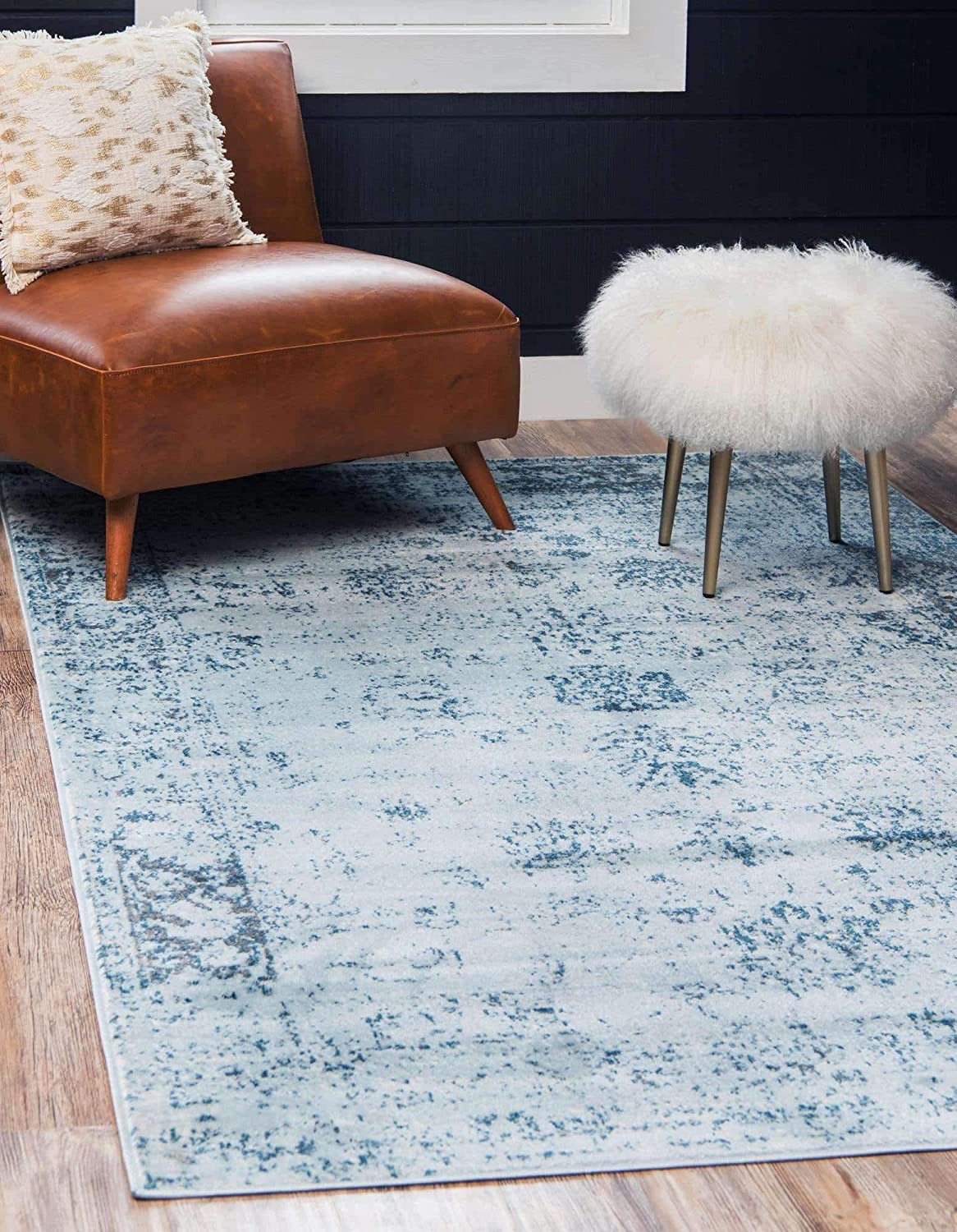 Skørter | Unique Loom Sofia Collection Area Traditional Vintage Rug, French Inspiration Perfect for All Home Deco, 4' 0 x 6' 0 Rectangular, Light Blue/Dark Blue