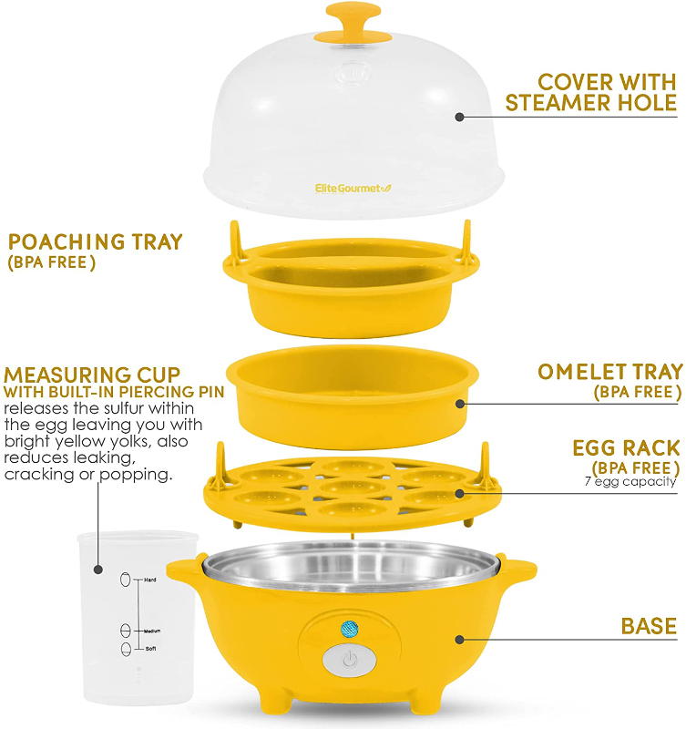Skorter | Elite Gourmet Simple Electric 7 Egg Capacity Cooker Poacher, Scrambled Egg, Omelette Maker with Automatic Shut-off