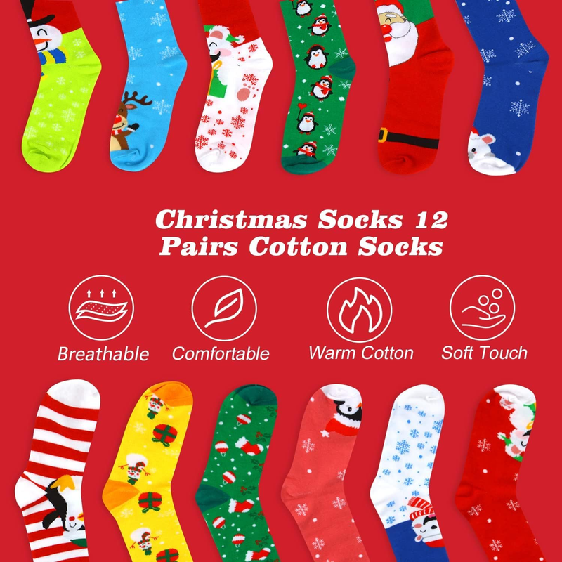 Skorter | 12 Pair Christmas Socks Winter Fun Unisex Gift Socks for Family