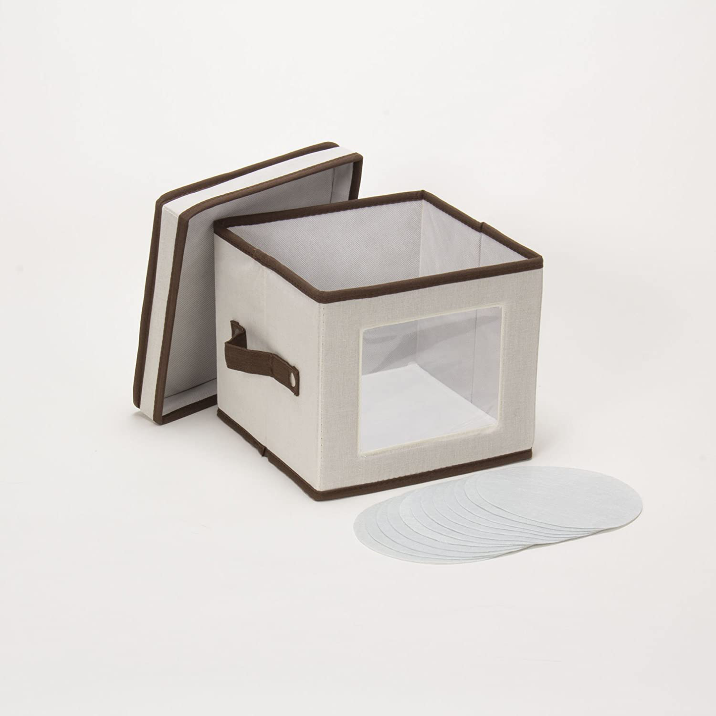 Skørter | Household Essentials 534 Service Storage Box with Lid and Handle | Chest for Salad Bowl | Natural Leather with Brown Edge