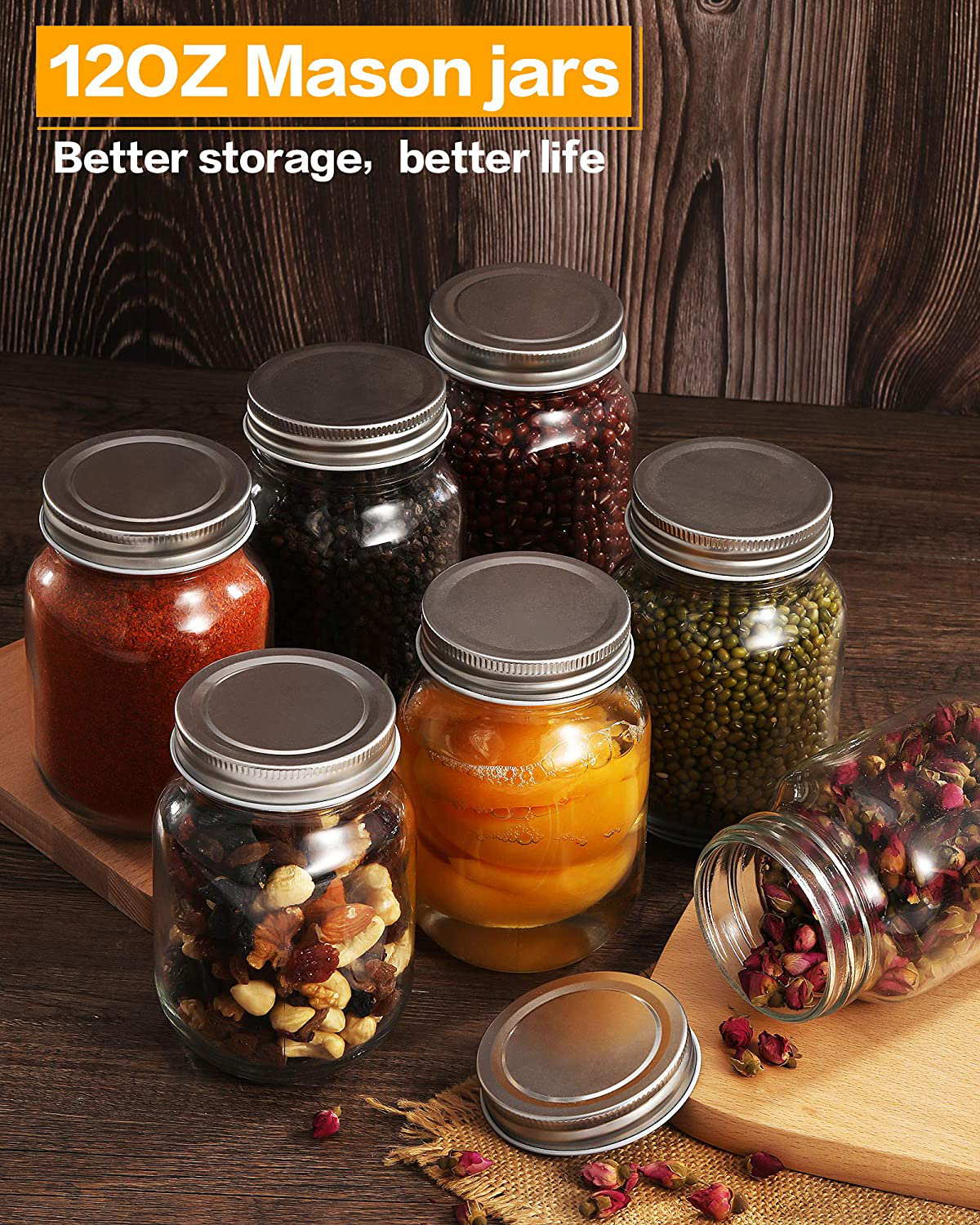 Skorter | 12oz Glass Jars With Lids Regular Mouth 20 Pack -Mason Jars 12 Oz For Crafts, Meal Prep, Canning Jars For Food Storage Glass Jars With Lid For Preserves-With 20 Chalkboard Stickers-Silver Lid