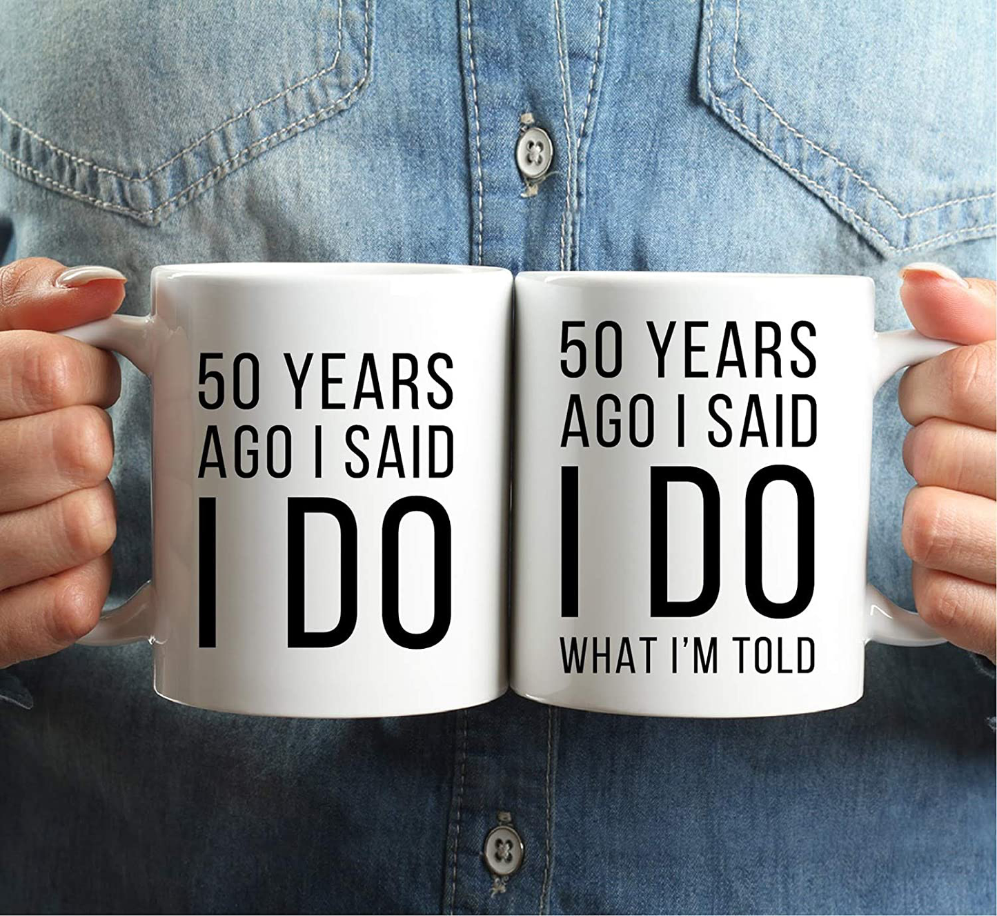 Skørter | Andaz Press Funny 50th Wedding Anniversary 11oz. Couple Coffee Mug Gag Gift, 50 years ago I said yes, I said yes to what I'm told, 2-Pack with gift box for husband spouse parents
